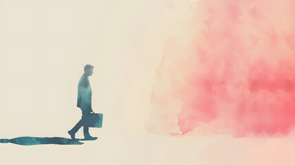 minimalist watercolor office worker man walking
