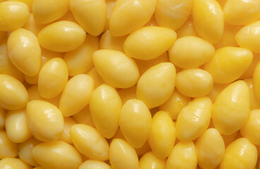 Top view of yellow ginkgo nuts for background.