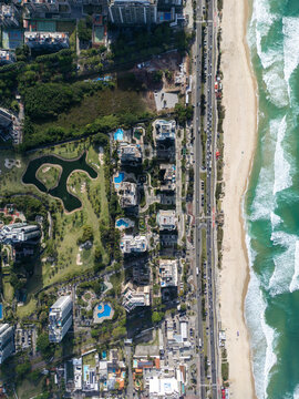 Beautiful aerial view to residential buildings and golf course