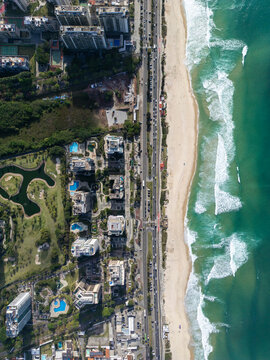 Beautiful aerial view to residential buildings and golf course