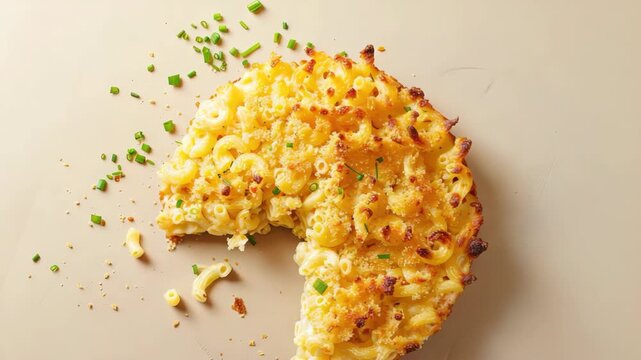 Baked macaroni and cheese with crispy topping, garnished chopped chives