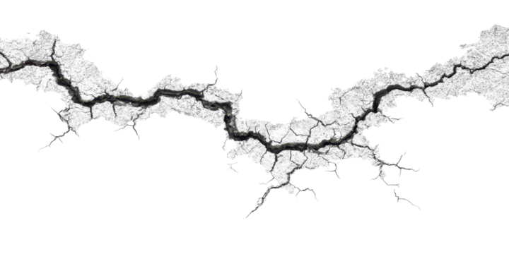 black crack in wall, broken texture isolated on white or transparent png - Powered by Adobe