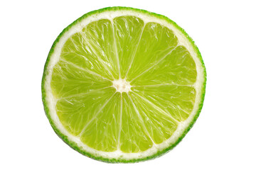 Close up of a vibrant green lime slice with white pith and black background citrus fruit, Isolated On Transparent Background, Png Cut Out