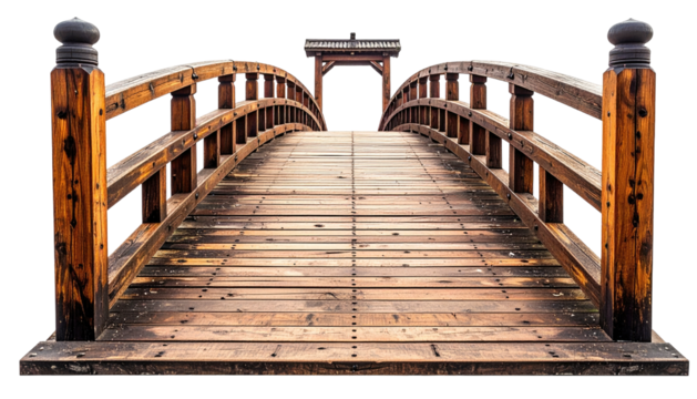 Arched wooden bridge leads to a dark opening - Powered by Adobe