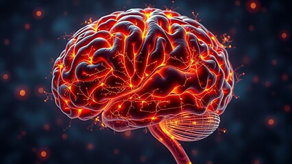 An artistic depiction of a human brain, its neural pathways intricately woven from glowing microscopic bacteria and organic patterns.