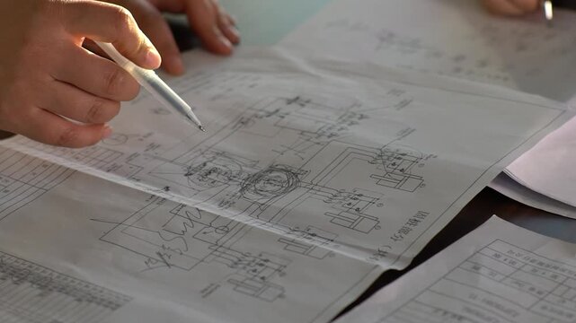 Engineer Reviewing Technical Blueprints and Construction Plans