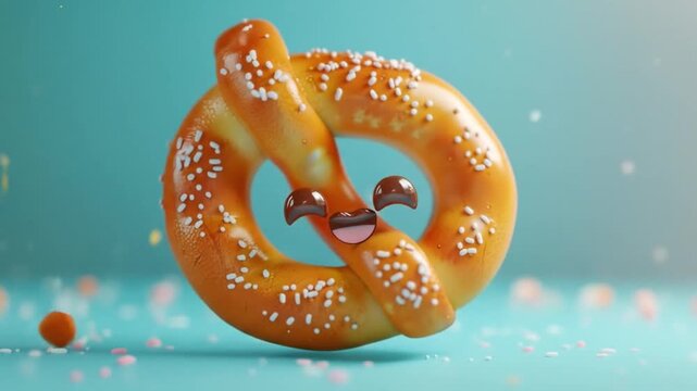 3d cute pretzel character twisted body salt Videos