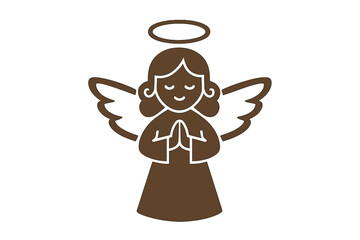 Simple praying angel icon silhouette with halo and wings
