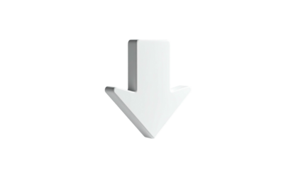 White arrow pointing downward, isolated on a black background