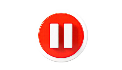 Bright red pause button icon with white bars on black background