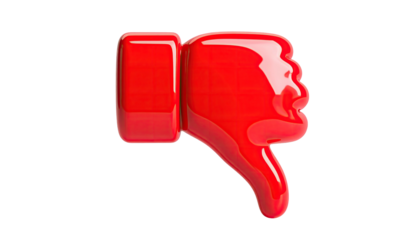 Glossy, red, thumbs-down icon against a black background