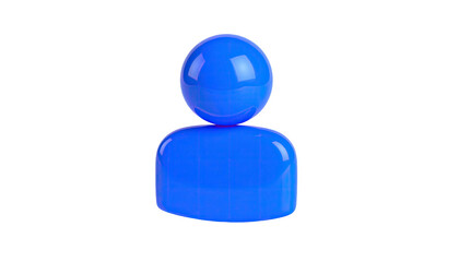 Glossy, azure blue 3D figure, simple person icon shape