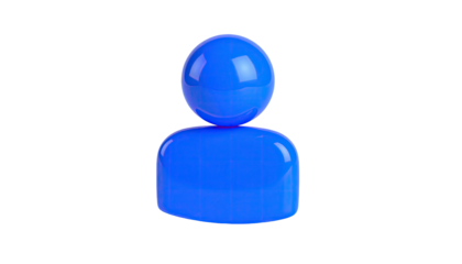 Glossy, azure blue 3D figure, simple person icon shape