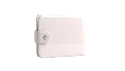 Glossy, pristine white wallet with button closure