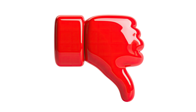 Glossy, red, thumbs-down icon against a black background