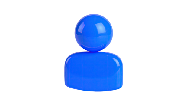 Glossy, azure blue 3D figure, simple person icon shape