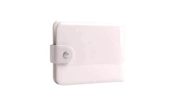 Glossy, pristine white wallet with button closure