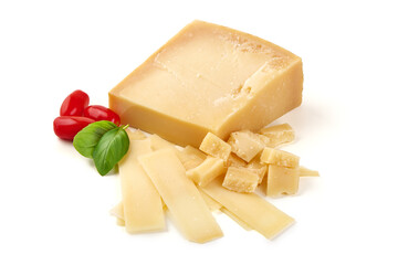 Parmesan Cheese with Tomatoes and Basil, isolated on white background