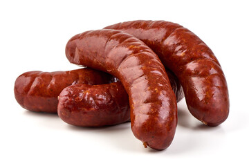 Smoked Sausages Stacked, isolated on white background