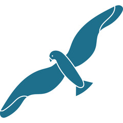 Stylized Blue Bird Silhouette in Flight Isolated on Transparent Background