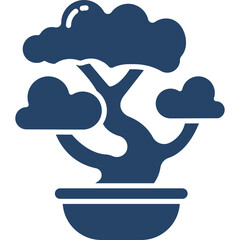 Stylized Blue Bonsai Tree With Clouds In A Pot On Transparent Background