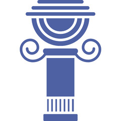 Stylized Blue Column Capital With Ionic Volutes And Fluted Base Isolated On White Background Representing Classical Architecture And Design