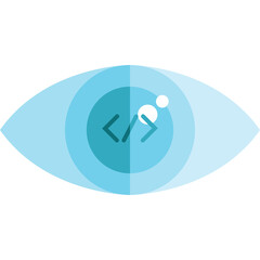 Stylized Blue Eye Symbol with Angle Brackets Representing Code and Vision on Transparent Background