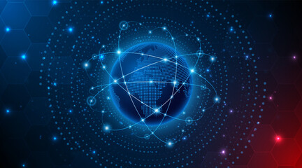 Global connection network background. World map. High-speed internet technology concept or fast wireless data transmission. modern internet network connection technology background	