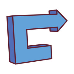 Stylized Blue Arrow Shape Pointing Right with 3D Effect Against Transparent Background