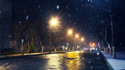 雪の降る街並み