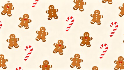 Naklejka premium Gingerbread men and candy canes pattern