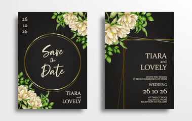 black wedding invitation card with flower water color design template
