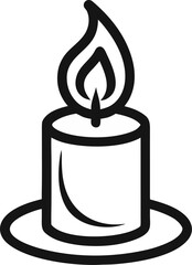 Burning candle icon line art vector icon black and white, white background