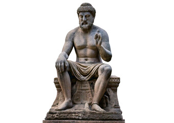 Fototapeta premium Stone statue of a person sitting. isolated on a transparent or white background.