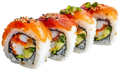 Salmon and Tuna Sushi Rolls isolated on a transparent background