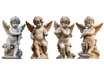 Naklejka premium Set Cupid cherubs statue isolated on a transparent or white background