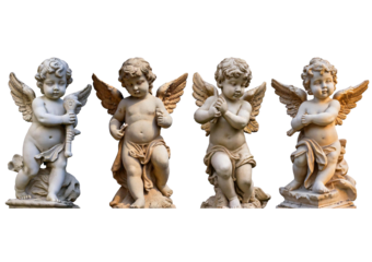 Set Cupid cherubs statue isolated on a transparent or white background