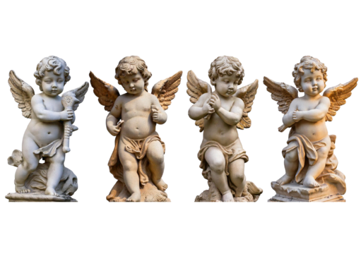 Set Cupid cherubs statue isolated on a transparent or white background - Powered by Adobe