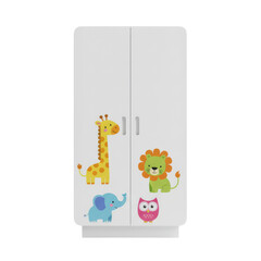 White children's wardrobe with cute animal decals