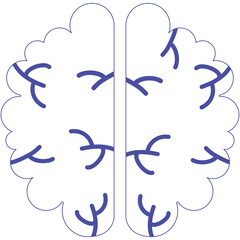 Stylized Outline of Human Brain With Blue Vein Network and Transparent Background Medical Concept