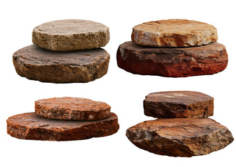 Set Flat rock podiums for product display isolated on a transparent or white background