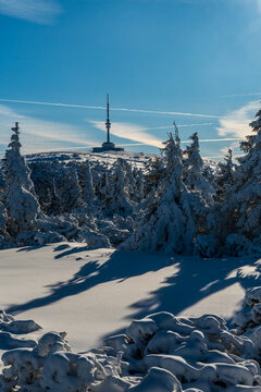 Praded from Maly ded hill in winter Jeseniky mountains in Czech republic