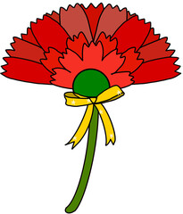 red flower with ribbon