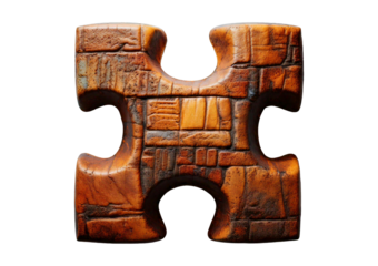 Golden puzzle piece isolated on a transparent or white background.