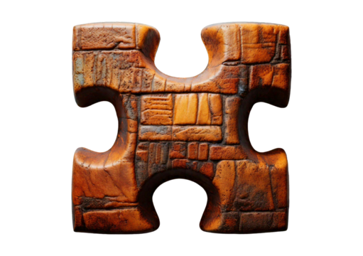 Golden puzzle piece isolated on a transparent or white background.