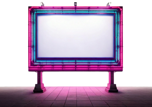 Neon Billboard with Blank Canvas isolated on transparent or white background