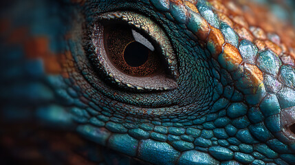 Naklejka premium Eye of the Iguana Detailed Reptilian Close-Up