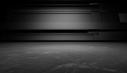 3d rendering of white neon glowing spaceship corridor hallway dark background. Scene for advertising, showroom, technology, future, modern, E sport, game, garage. Sci Fi Illustration. Product display