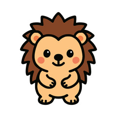 Obraz premium Cute cartoon hedgehog with brown spines and pink cheeks.