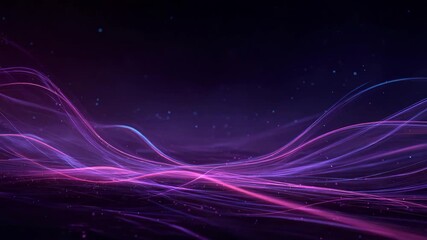 Abstract purple and pink glowing light trails flowing through dark space with shimmering particles - Powered by Adobe